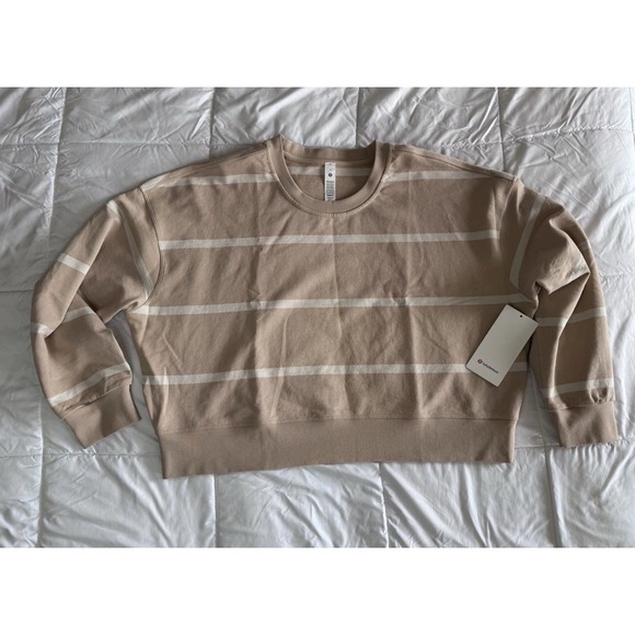 New Lululemon 14 Beige Striped Perfectly Oversized Cropped Crew SOLD OUT NWT - Picture 1 of 6